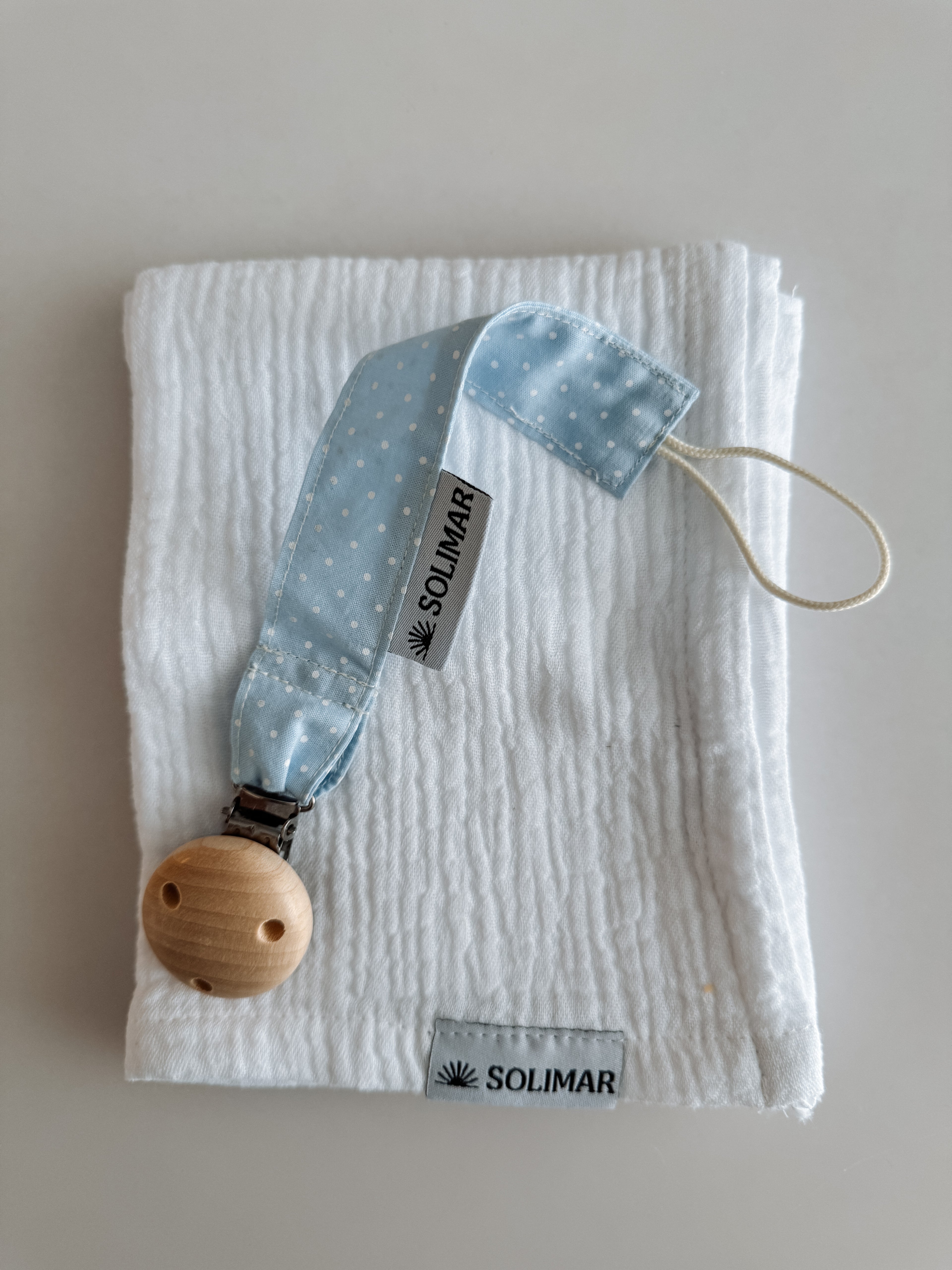 Duo Attache-lolette et Lange - Bleu Doux et Blanc Câlin