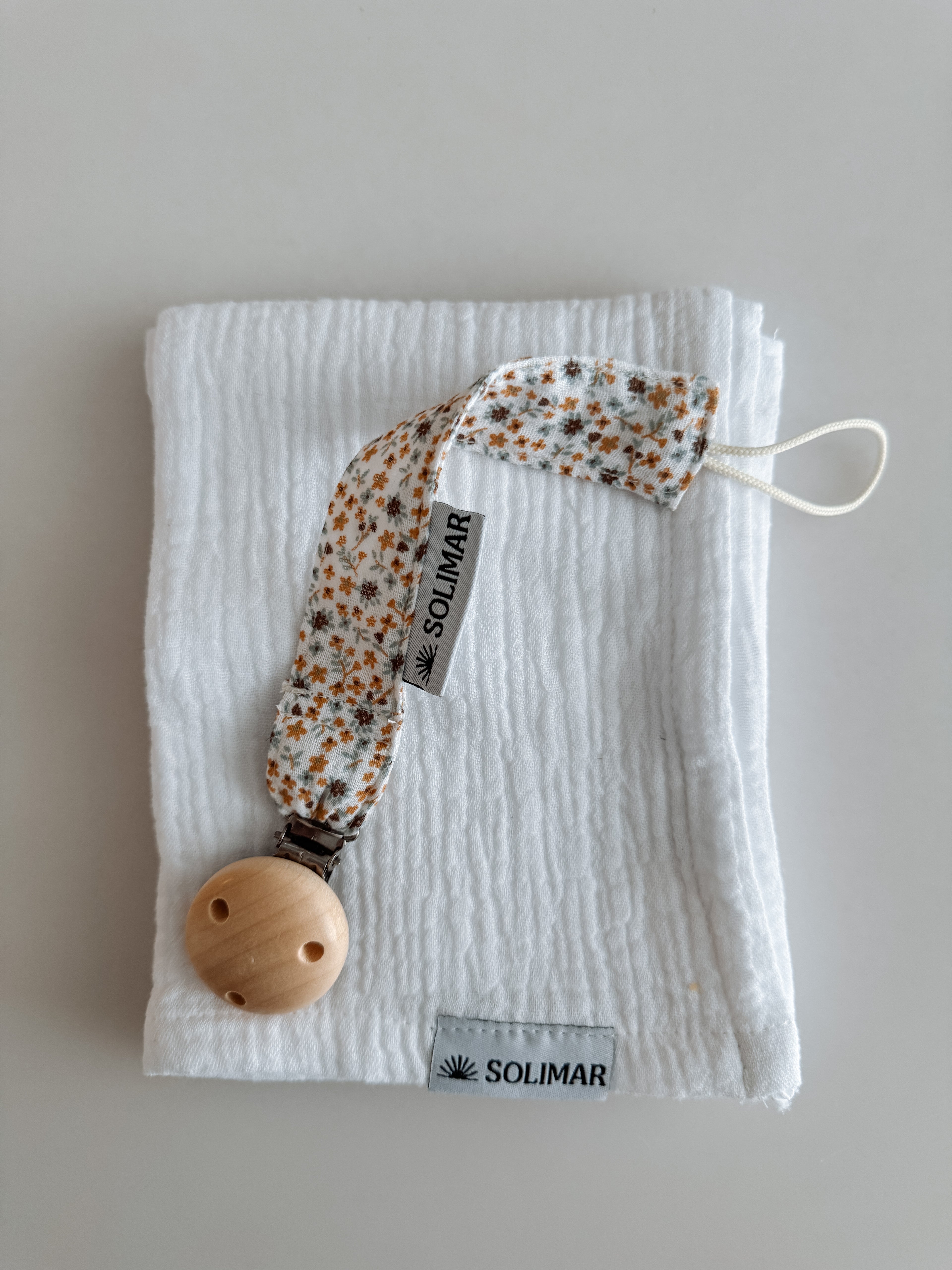 Duo Attache-lolette et Lange - Fleurs Bleues et Blanc Câlin